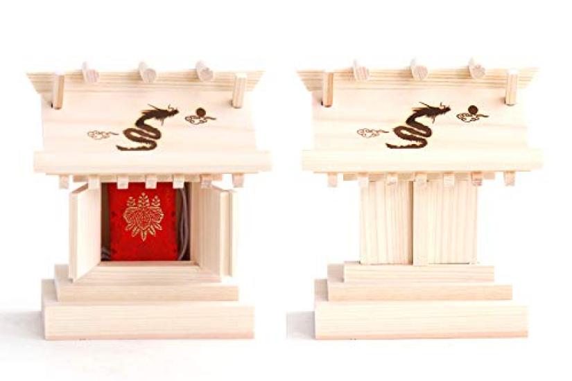 Yamakou Small Shrine Amulet Gifu Cypress Made in for Amulets and Shrines H14 x W12 x Holder, Wood, Japan, (Shrine Body) D6.5 (cm) (Cloud Dragon)