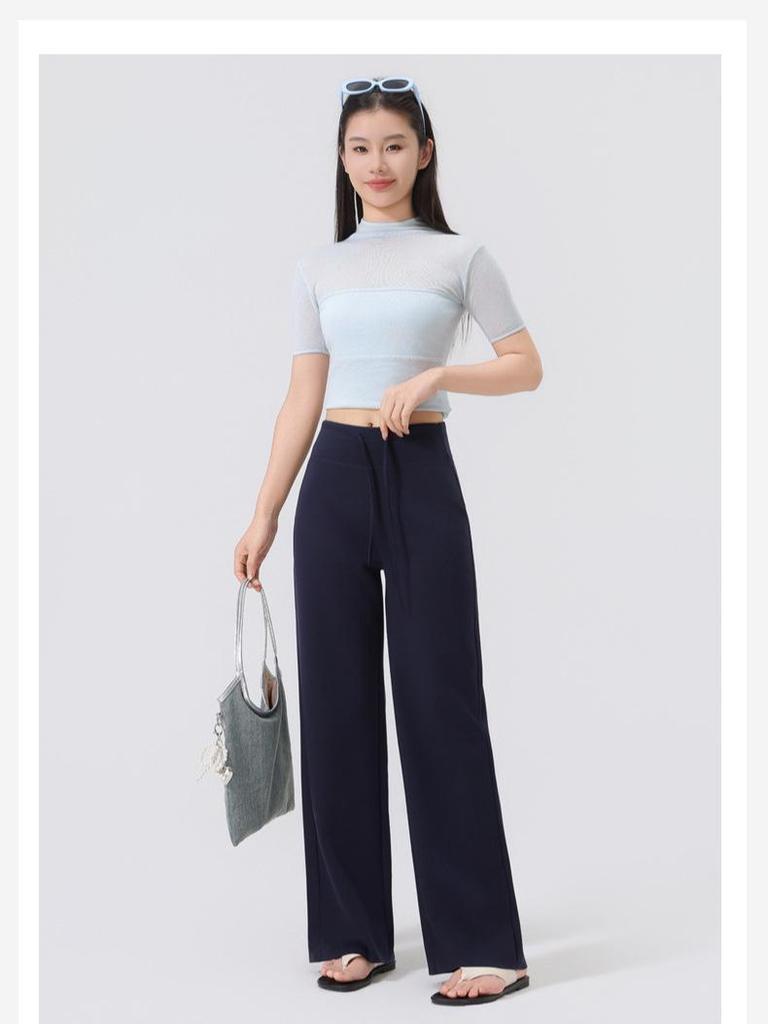 Spring Women's Slimming High Waist Loose Fit Black Straight Leg Pants