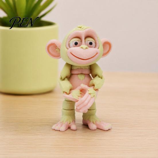 Soft Color Cartoon Animal Decor 3D Printed Articulated Monkey Figurine, Multi-Color Model with Healing Decorative Figurine Movable Joints, Stress