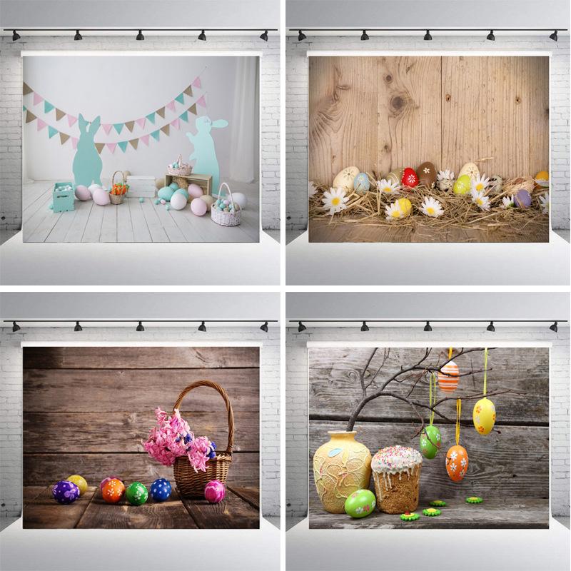 Easter Party Background Photography Backdrop Rabbit Colored Eggs  Baby Photographic Photo Studio Props