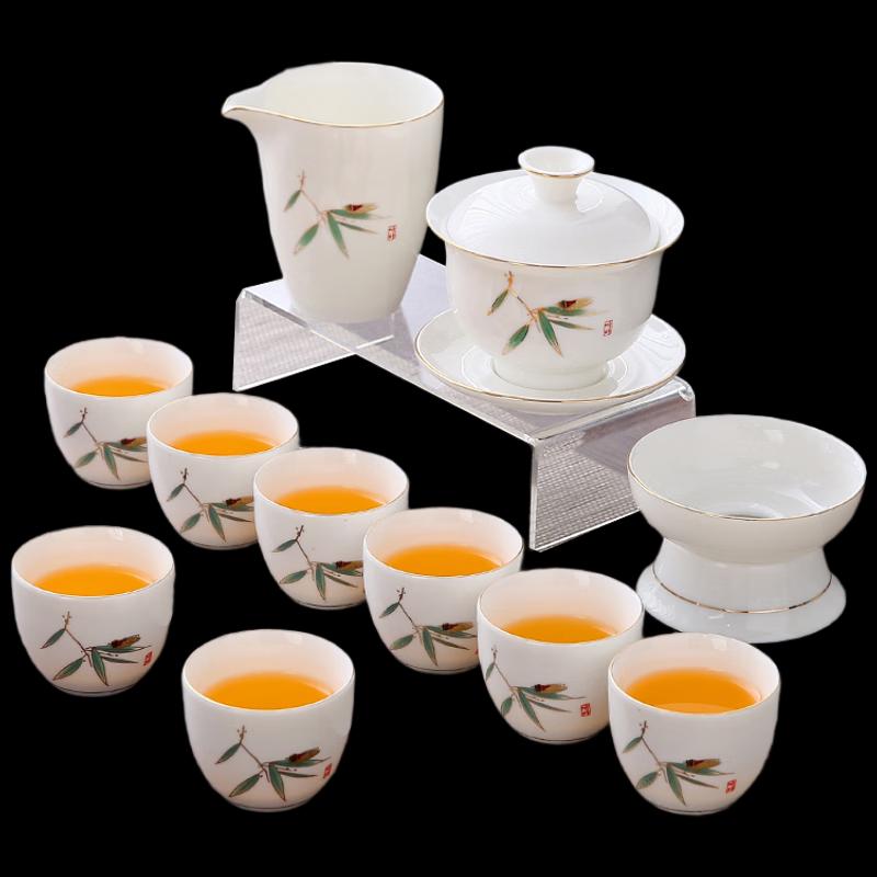 Woding Ceramic Suet Jade White Porcelain Kung Fu Tea Set