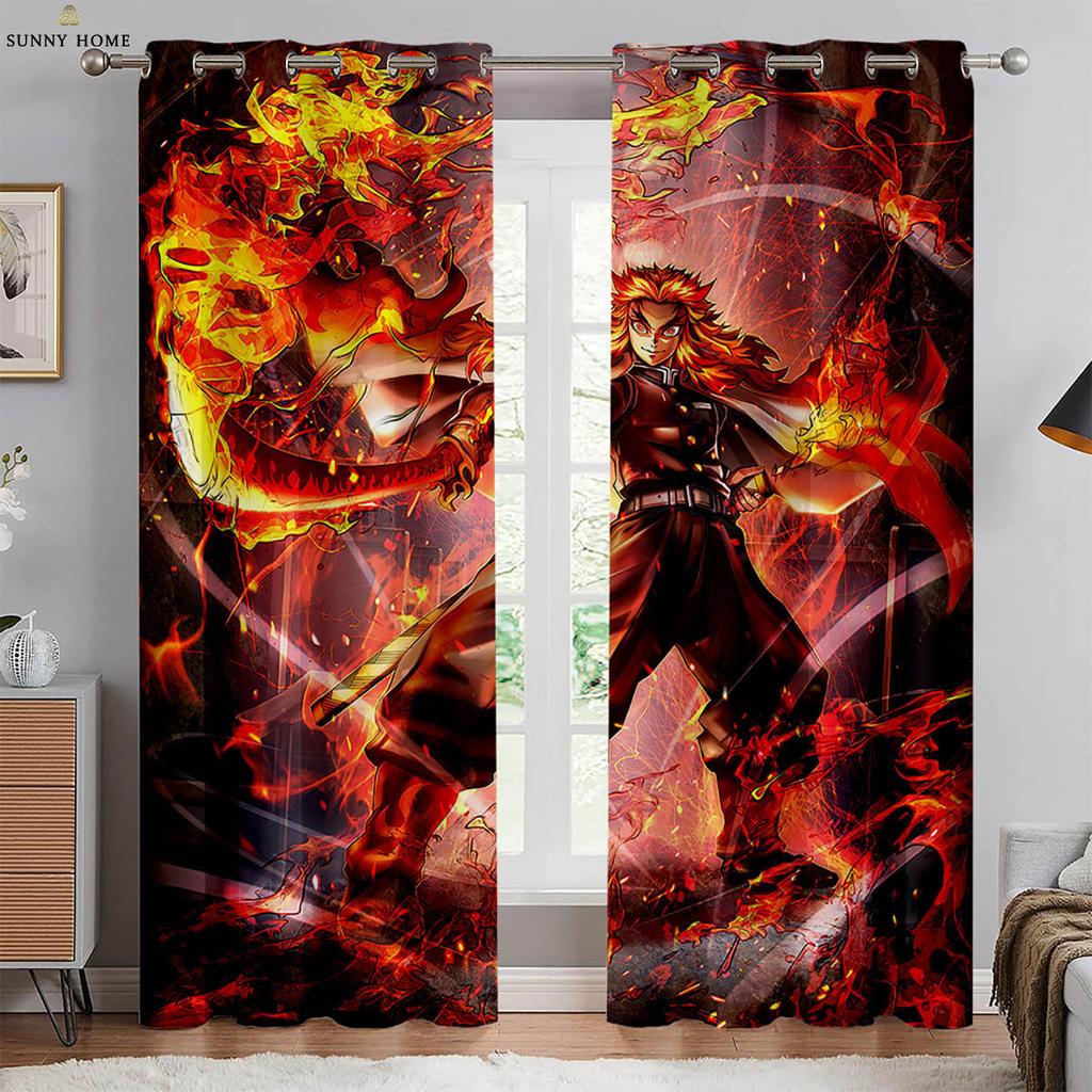 Hot-Blooded Anime Cartoon Style Print Print Window Curtains Black Silk Light Blocking Window Curtains Bedroom Space Living Space Study Kitchen