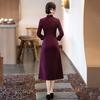 Elegant Vintage-Inspired Long Sleeve Cheongsam Dress Women High-Waisted Fitted Silhouette Chenille Fabric Winter