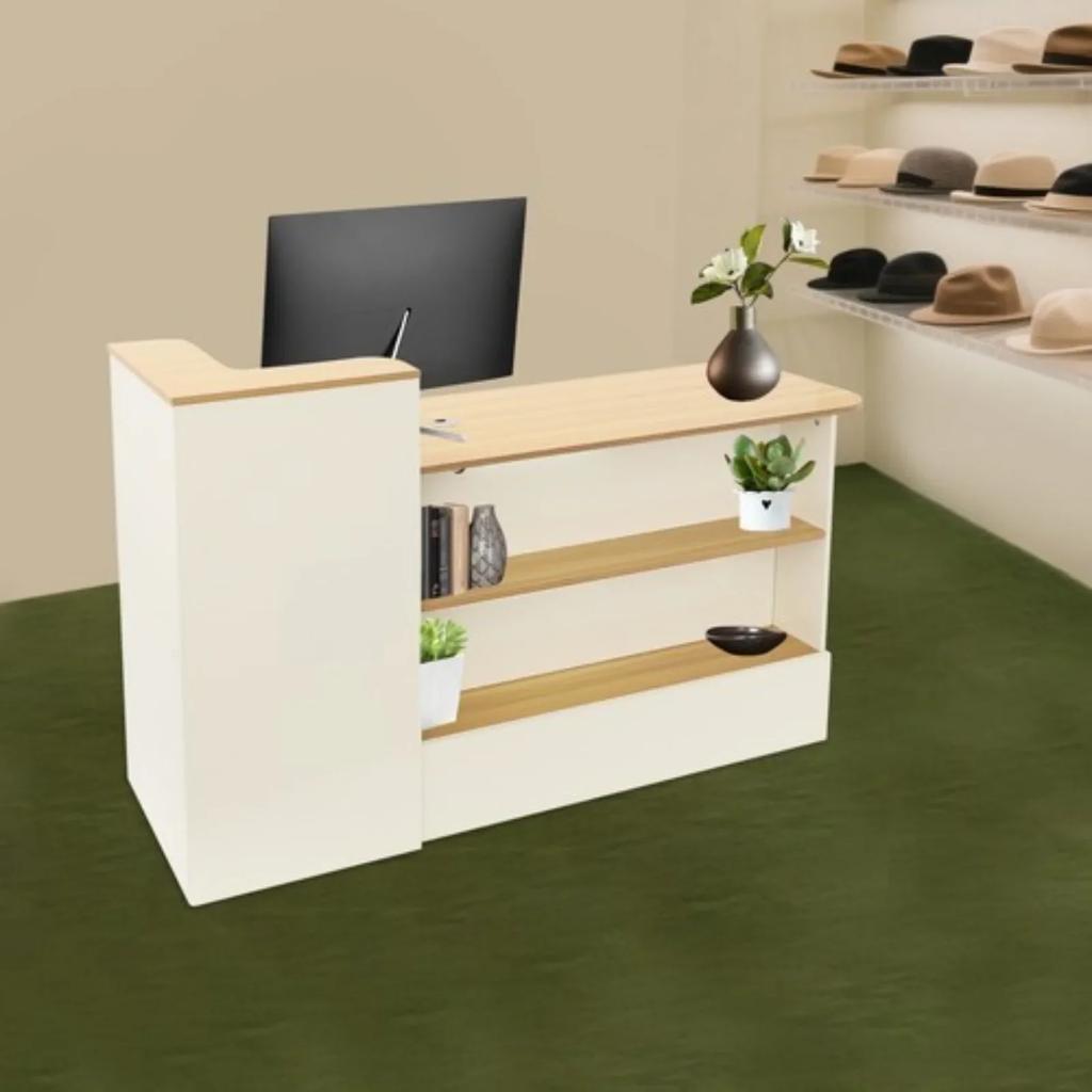 Modern Style Reception Desk, Rectangle Office Desk, 150x50x100cm Large Reception Counter, 31.5 Inch Height Office Furniture