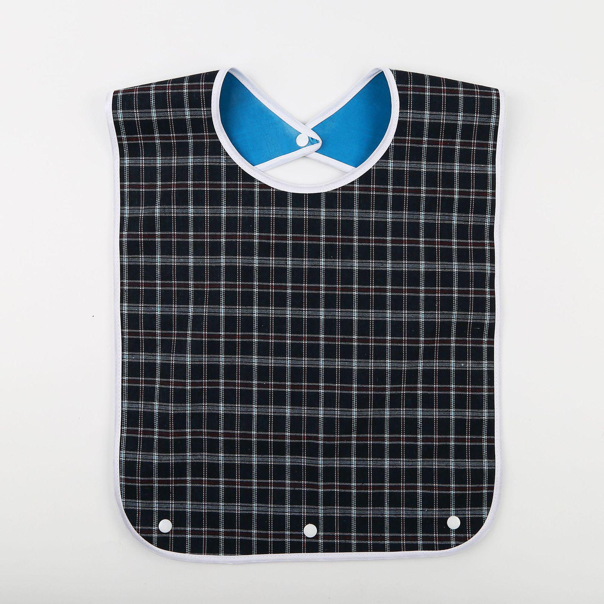 

Водонепроницаемый клетчатый нагрудник для взрослых - герметичный, очень большой, устойчивый к пятнам, для столовой для пожилых людей Large snap button темно-синий