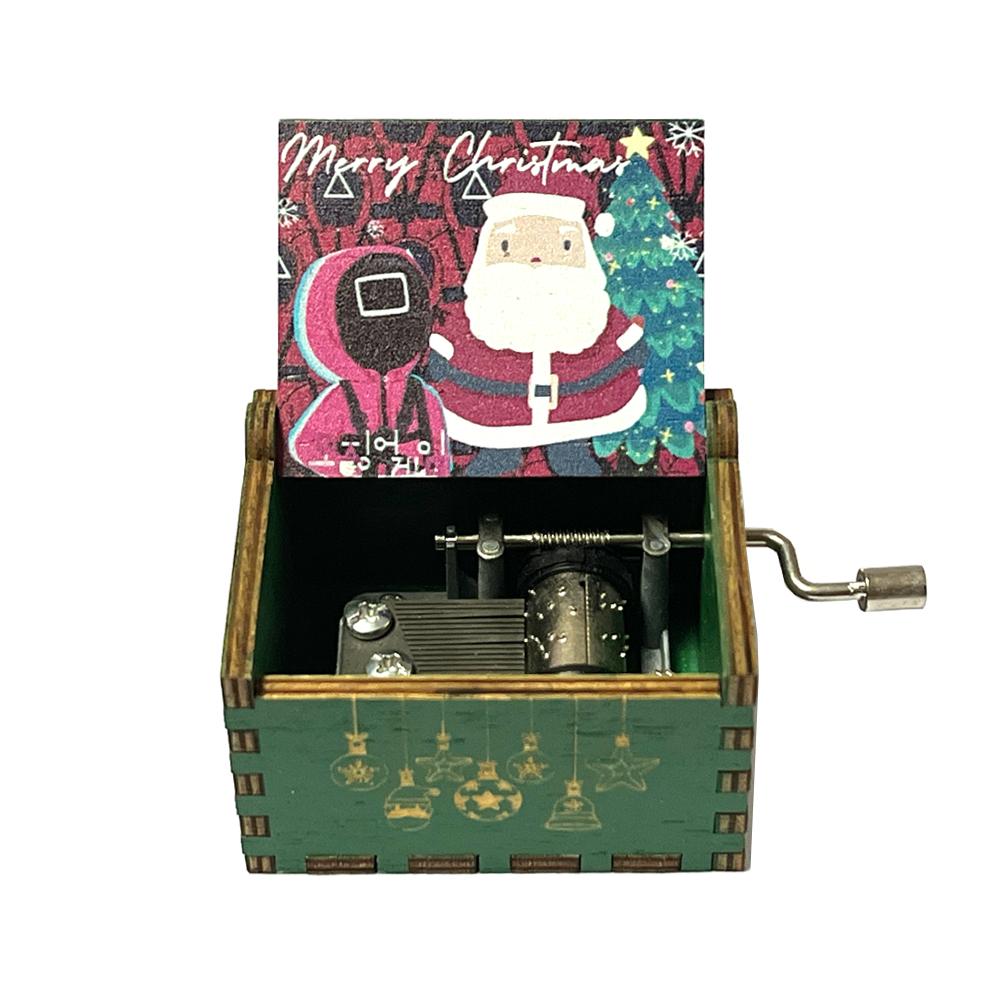 Christmas wooden painted music box wooden hand crank music box holiday gift