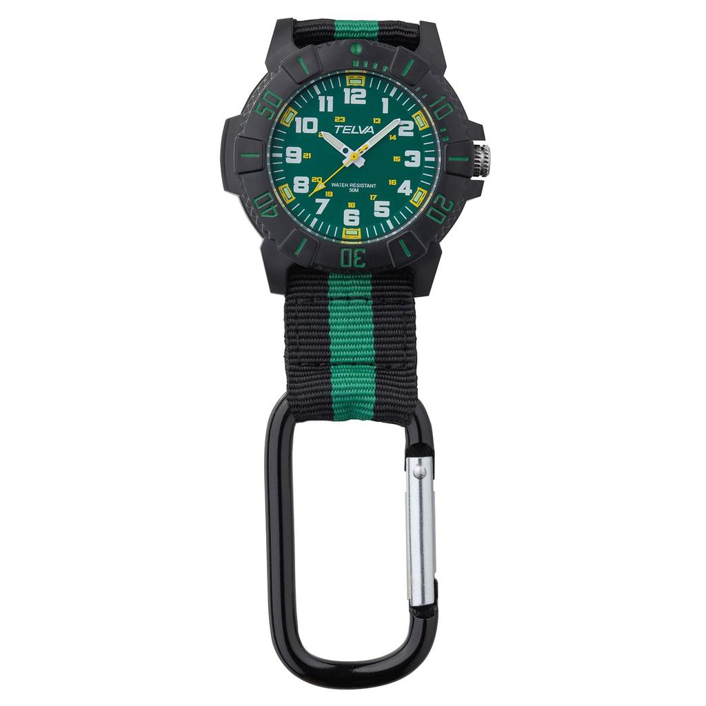 CREPHA Pocket Watch Analog Carabiner Watch Waterproof Nylon Strap Green Dial Green (Klepha) CB-A272-GN Men's