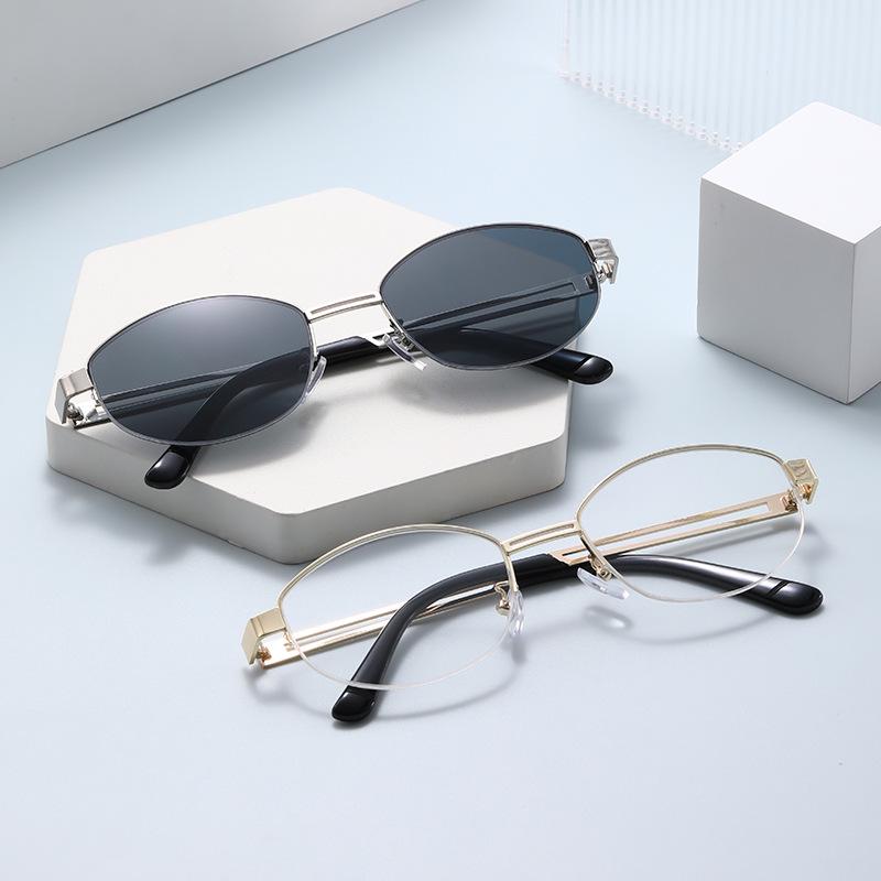 2025 Trendy Semi-Rimless Eyebrow Frame Glasses with Clear Gold Thread for Men and Women
