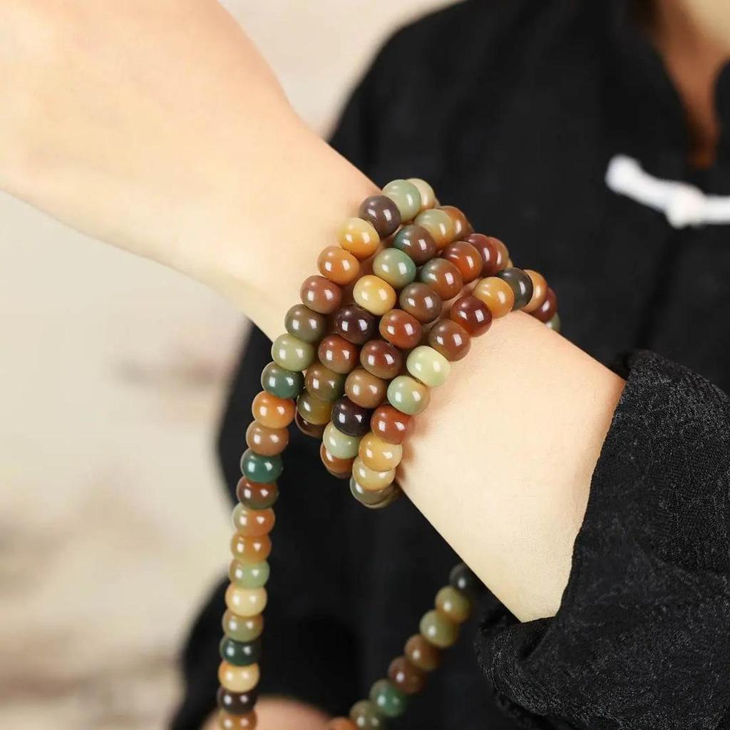 Large Charcoal Dunhuang Ask Heaven 108-Bead Bodhi Root Men's Bracelet for Cultural Play and Prayer.