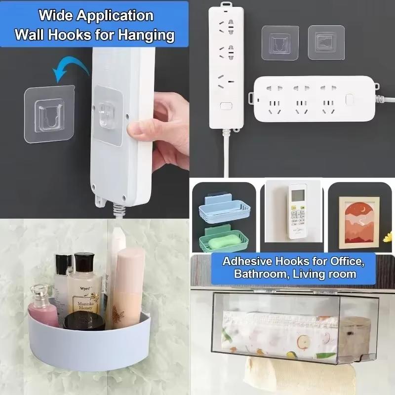 40/20pc Double-Sided Hooks Strong Adhesive Transparent Traceless Wall Hook for Kitchen Bedroom Storage Holder Plug Socket Hanger