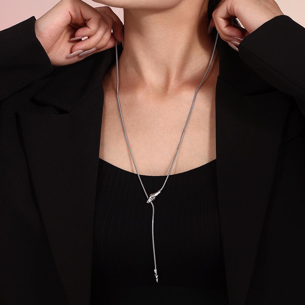 Stainless Steel Snake Head Necklace: European & American Cold Style, Long-lasting Sweater Chain for Women