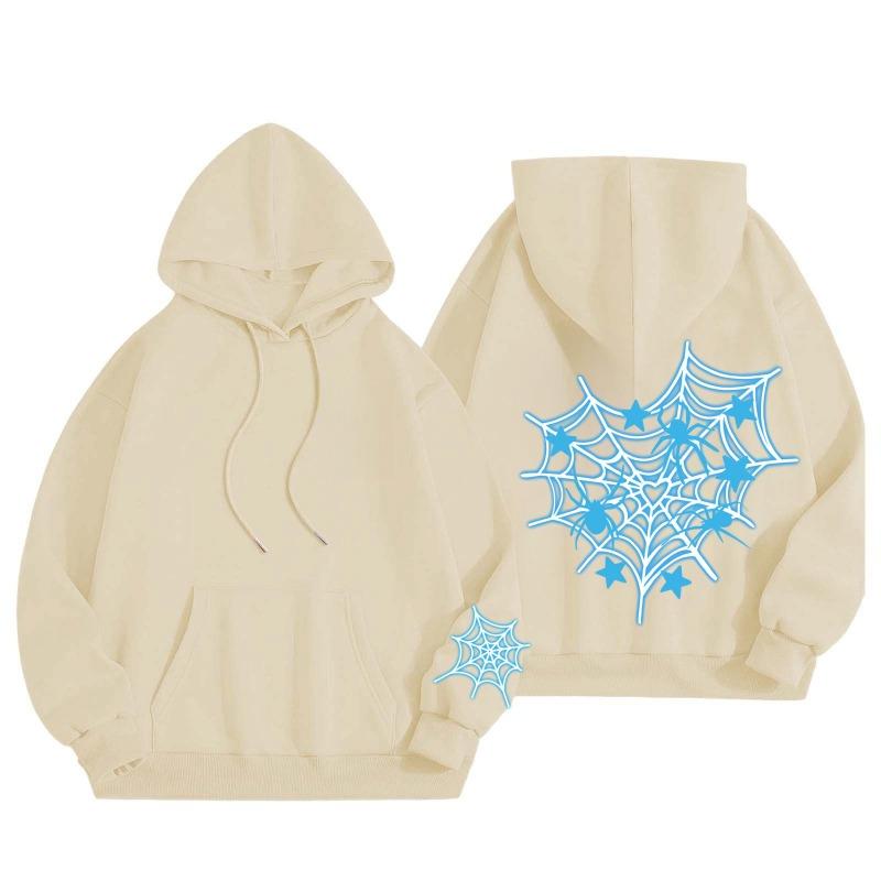 New Pink Blue Spider Web Printed Hoodie Hoodie Men's Women's Versatile Long Sleeve Comfortable Casual Warm Hoodies