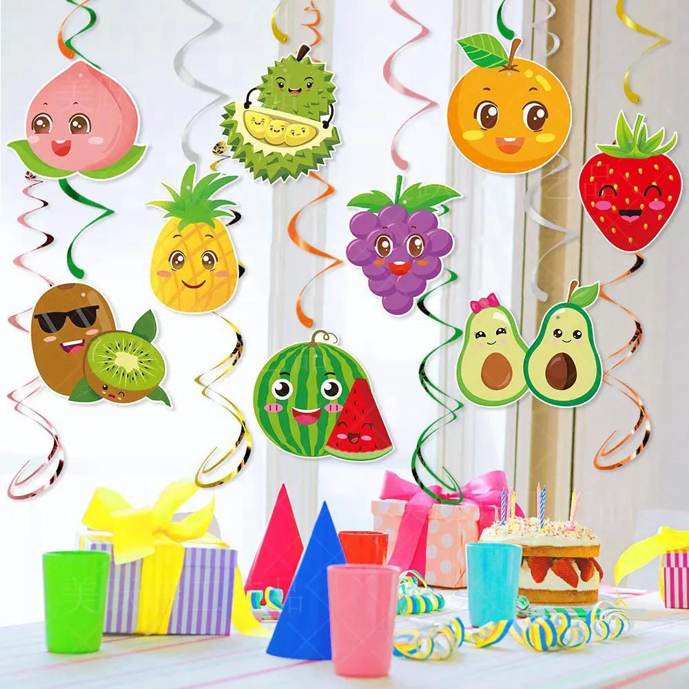Cartoon Fruits Party Hanging Swirls Children Summer Fruit Birthday Banner Aloha Luau Party Pineapple Watermelon Fruit Pendants