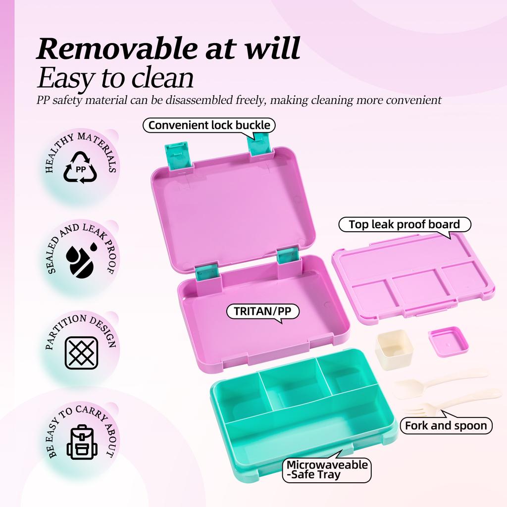 1180ml Adorable Cartoon Printed Bento Box Microwavable Divided Lunch Box Leakproof BPA-Free Food Container for School Student