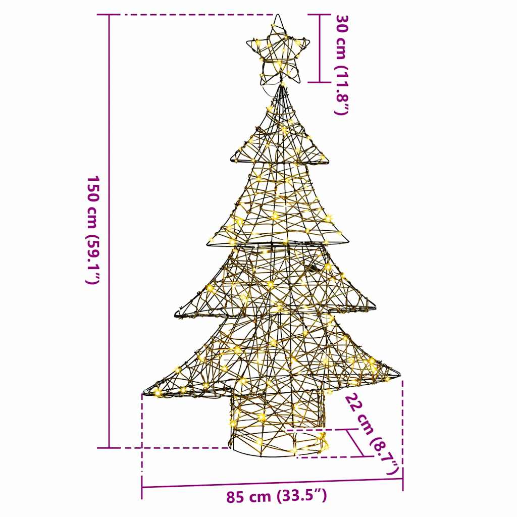 Christmas Tree with 120 Warm White LEDs 150 cm Rattan