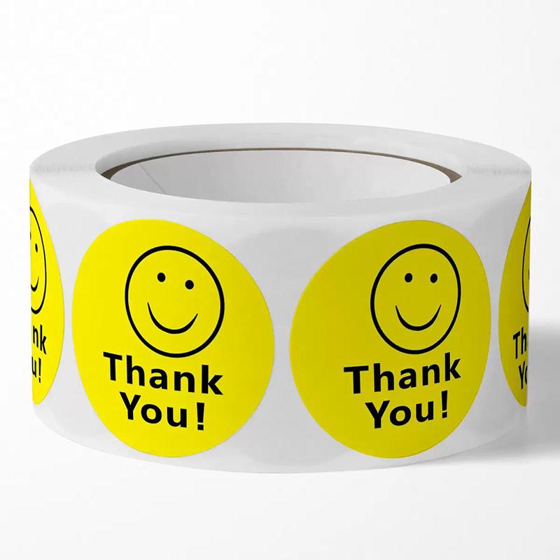 500pcs/roll Yellow Smile Face Sticker Thank You Circle Label Sticker Office Stationery 2.5cm