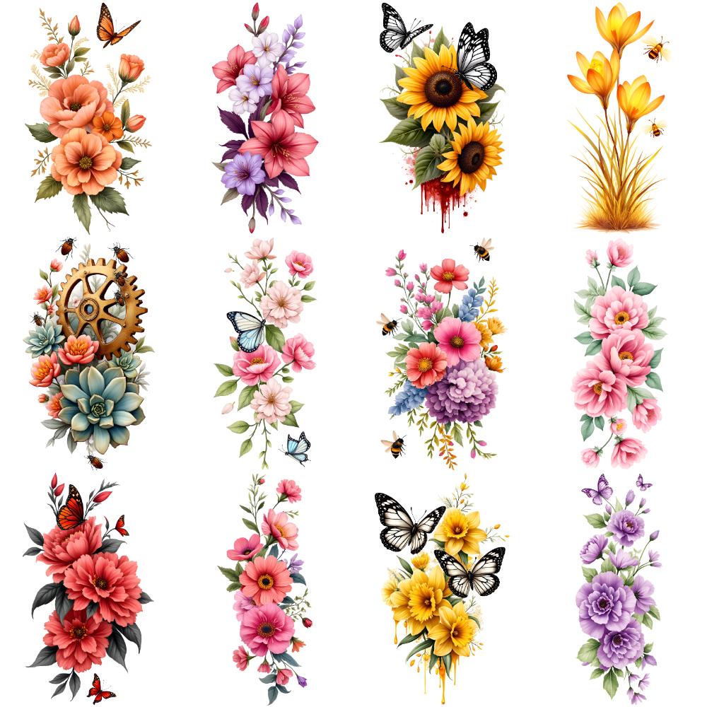 12pcs Temporary Tattoo Floral Designs Temporary Tattoo Stickers Butterflies Colorful For Back Arms Adult
