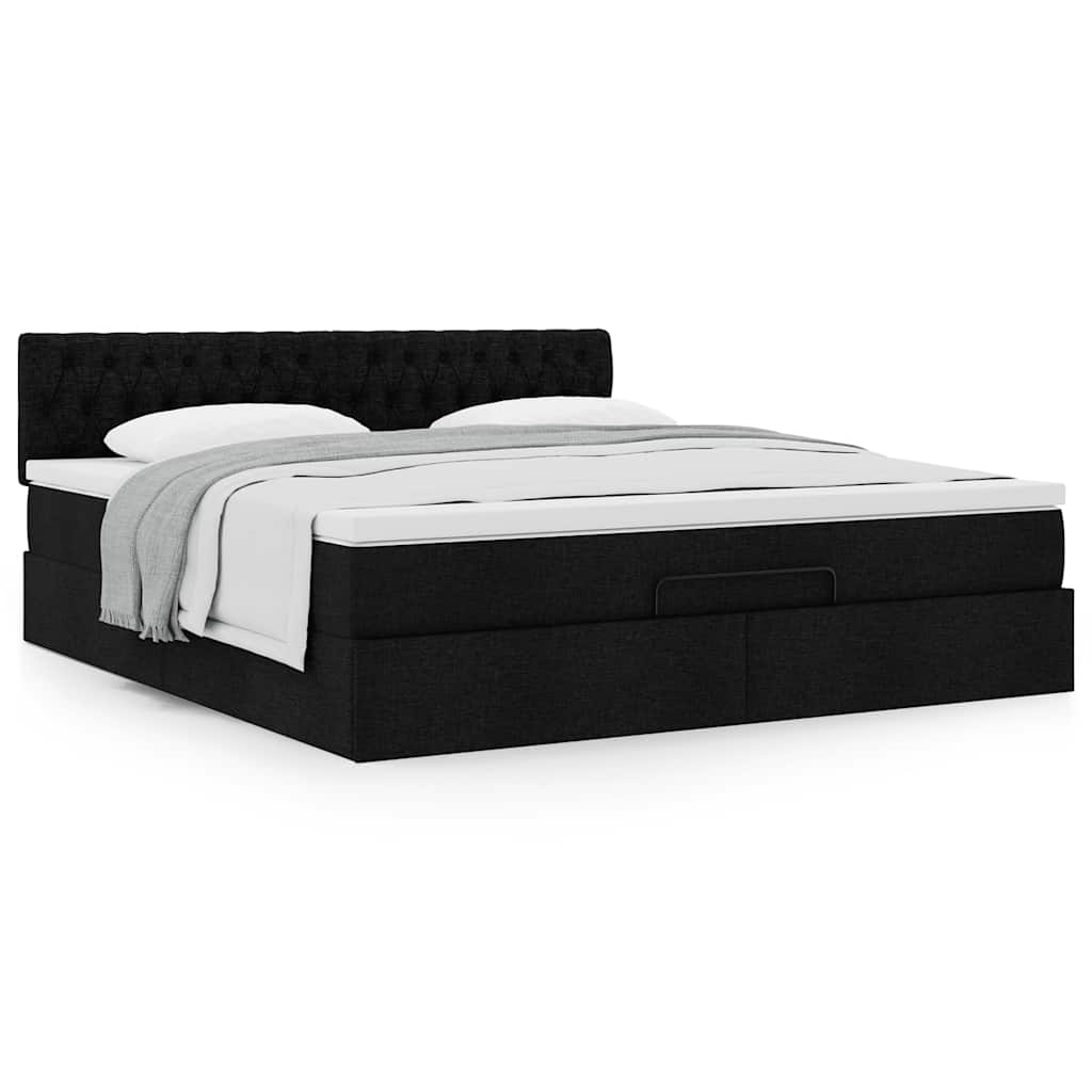 Ottoman Bed with Mattress Black 160x200 Cm Fabric