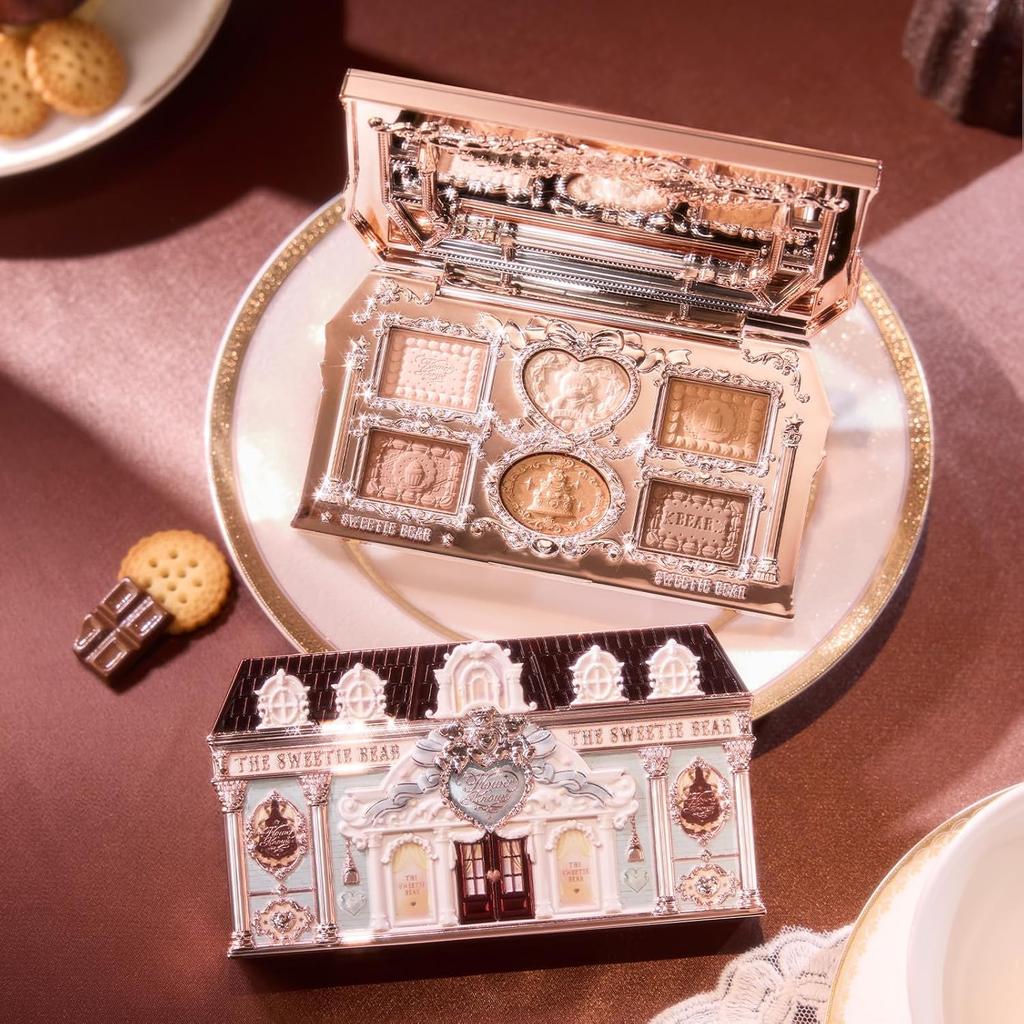 Flower Knows The Sweetie Bear Collection 6-Color Makeup Palette,Brown Eyeshadow with 4 Matte + 2 Shimmer Shades,0.23 Oz(01 Buttery Croissant)