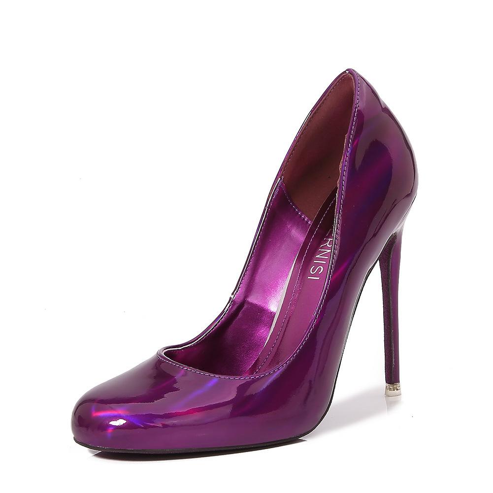 12cm Moda Europea Pelle Verniciata Rossa Punta Tonda Tacchi Sottili a Spillo Taglia Grande Scarpe da Donna Eleganti Per Pole Dance e Spettacolo da Palcoscenico WZ-091-2