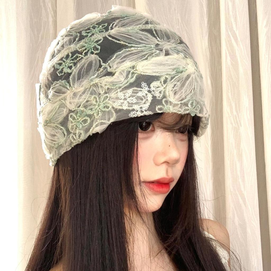 Plasă cu flori de dantelă și paiete, accesoriu pentru cap, de vară, subțire, respirabil, dulce, pentru față, pălărie mică pentru frig, pălărie pull-over