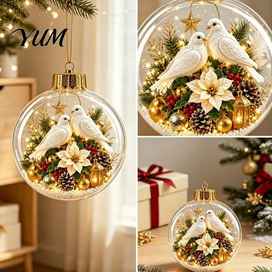 Decorative Props for Holiday Gatherings Christmas 3D Faux Crystal Ball Hanging Ornaments with Warm LED Coordinated Tree Supplies Lights, Luminous