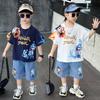 Boys' summer Nezha set, children's short-sleeved shorts, baby cartoon summer two-piece set, summer jeans, T-shirt