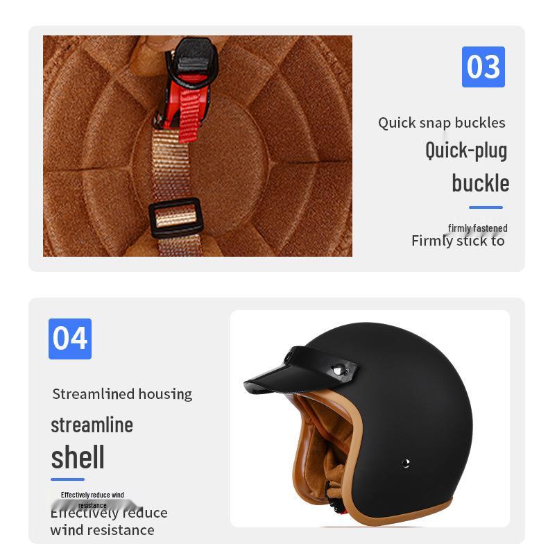 Retro 3C-Certified Unisex Motorcycle Helmet, All-Season 3/4 Design for Motorbike & Electric Bike