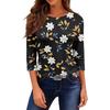 Women's Fashionable Casual Round Neck T-Shirt With Floral Print And Three-Quarter Sleeves