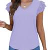 Women's Solid Color V-neck Ruffled Sleeves T-shirt