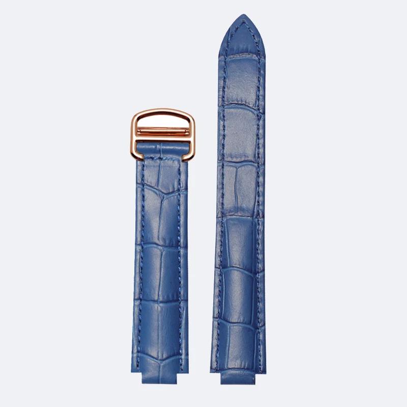 Dermis Watch Band Men For Cartier Blue Balloon Large, Medium and Small Convex Leather Women's Watch Strap14.8/16.8/18.11/20.12