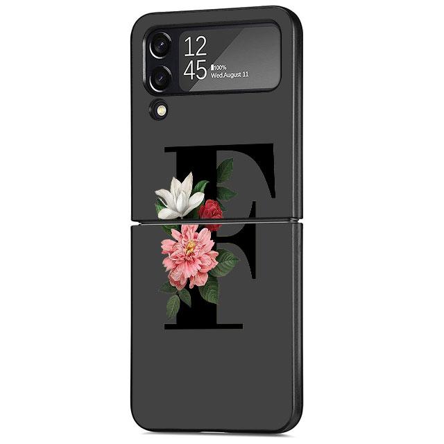 Letters DIY Flower Case For Samsung Galaxy Z Flip 3 4 5G Black Hard PC Phone Housing Z Flip4 Luxury Coque Shell