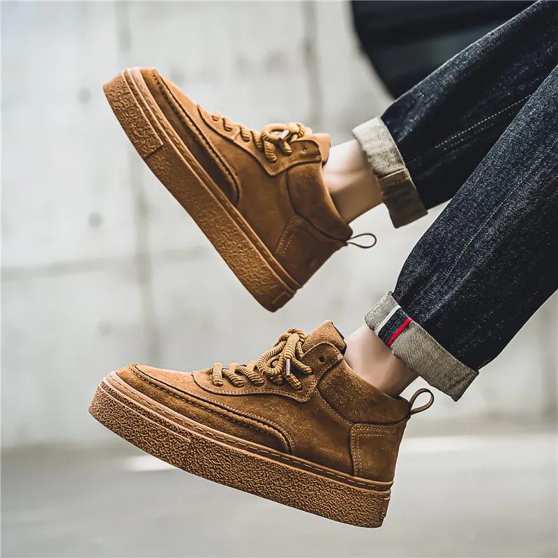 Mode Herren Freizeitschuhe Leder Wasserdicht Verschleißfest Lässige Sneaker Retro Britisch Dicksohlige Bequeme Herren Sportschuhe