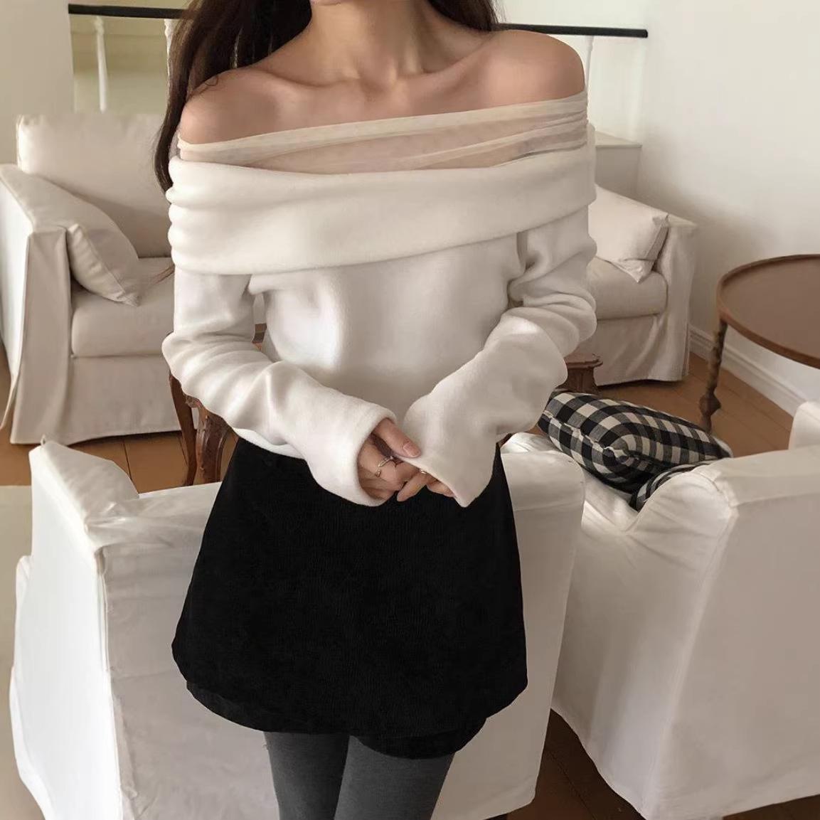 Korean Chic Versatile Mesh One-Shoulder Top: Unique & Exquisite Design for Women One Size