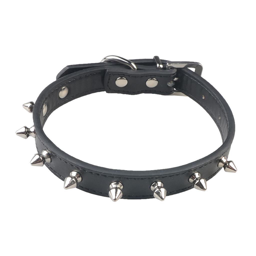 Adjustable Pet Dog Collar, Single Row Bite Proof Rivet Cat and Dog Collar Round Head Nails PU Chain for Cats Puppy Dogs