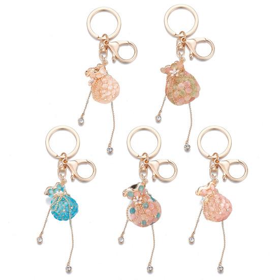 Money Bag Keychain Rhinestone Tassel Design Lucky Bag Shape Key Chain Pendant Strong Lobster Clasp Anti-Lost Keychain Gift Accessory