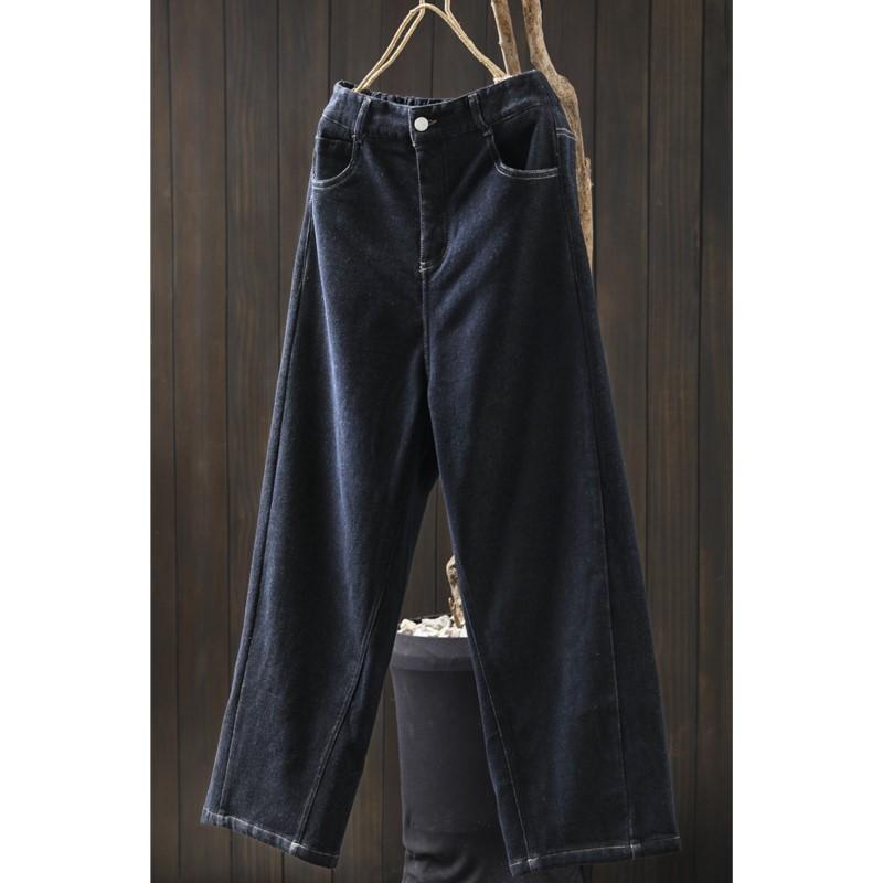 Johnature Cowboy Loose Casual Elasticated Waist Retro Harem Pants Washing Vintage Fashion Chinese Style Casual Personality Pants