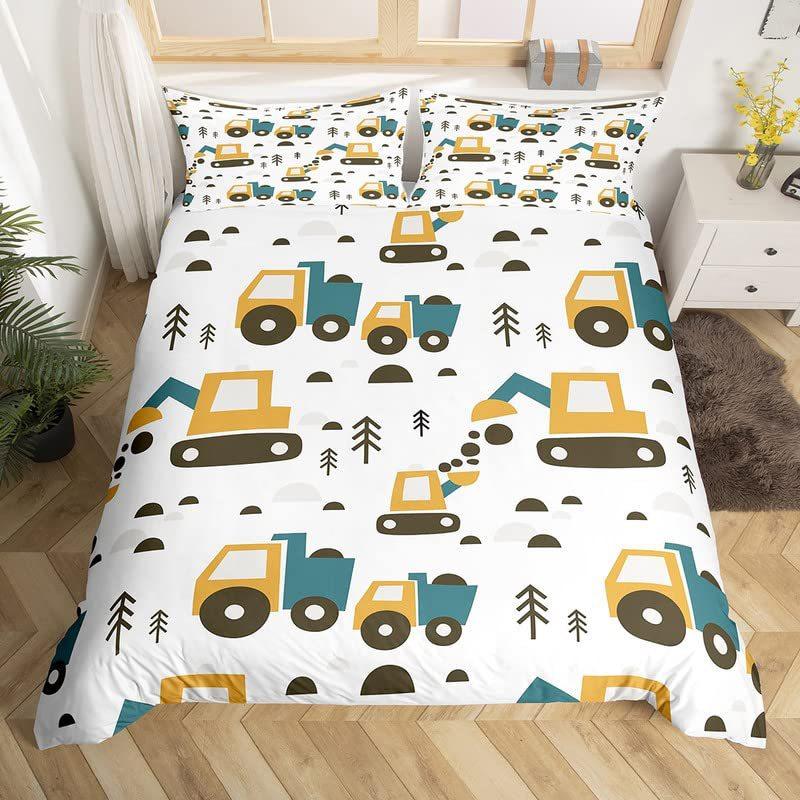 Construction Vehicle Duvet Cover Tractor Excavator Bedding Set Children Boy Bedroom Three-Piece Set