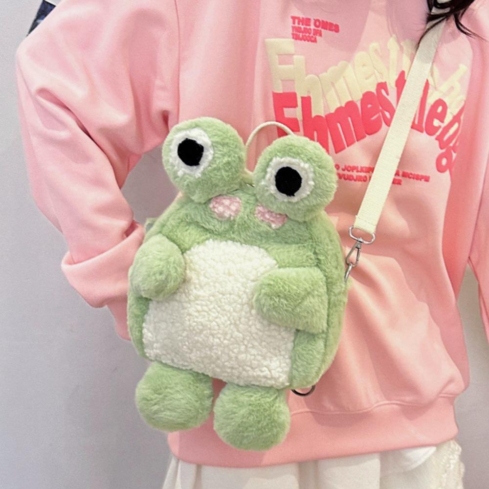 

Плюшевый 3D мультяшный рюкзак с лягушкой, большая вместимость, сумка через плечо с животным лягушкой, для детей/девочек S