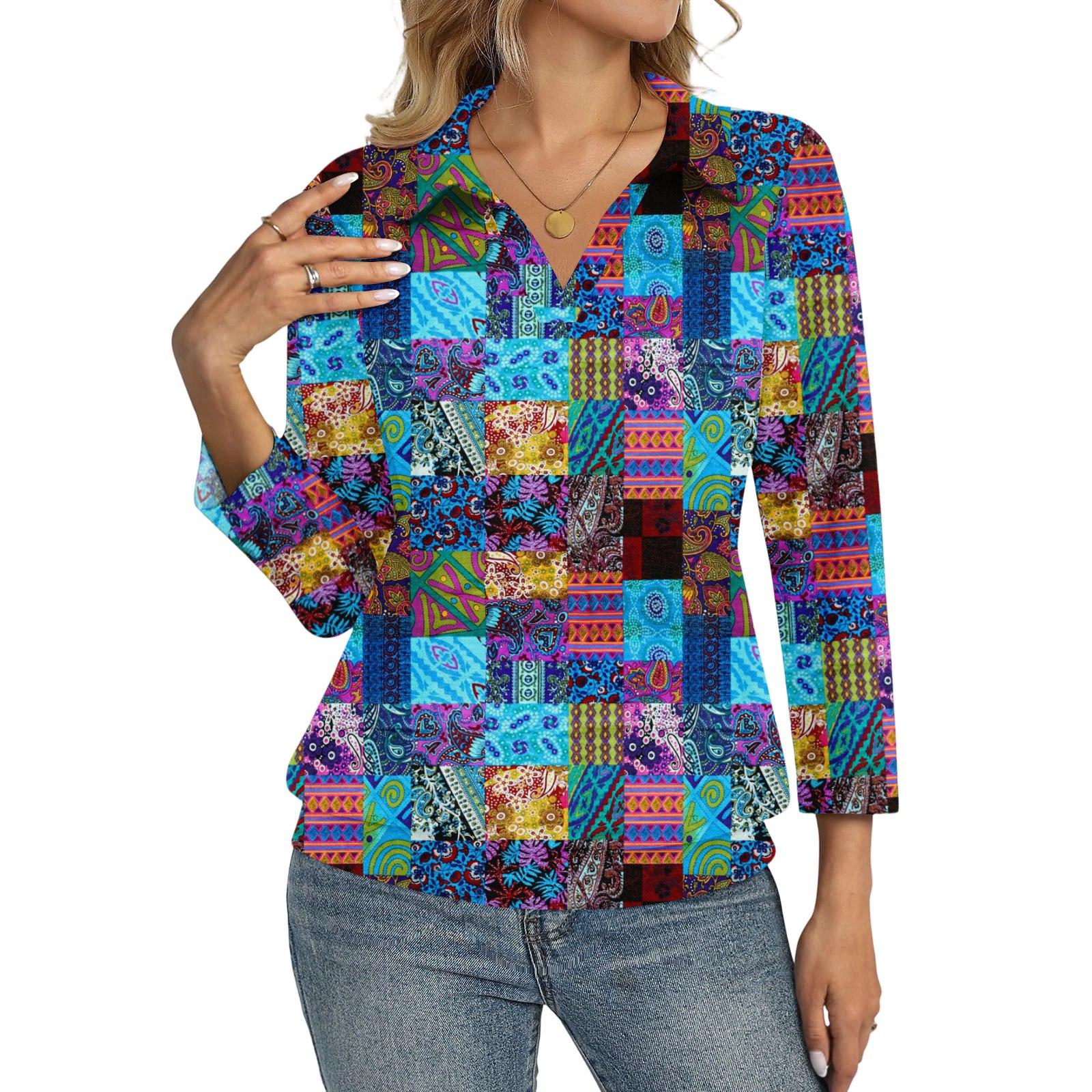 

Women s Fashion Casual Retro 3/4,Sleeve Top S синій