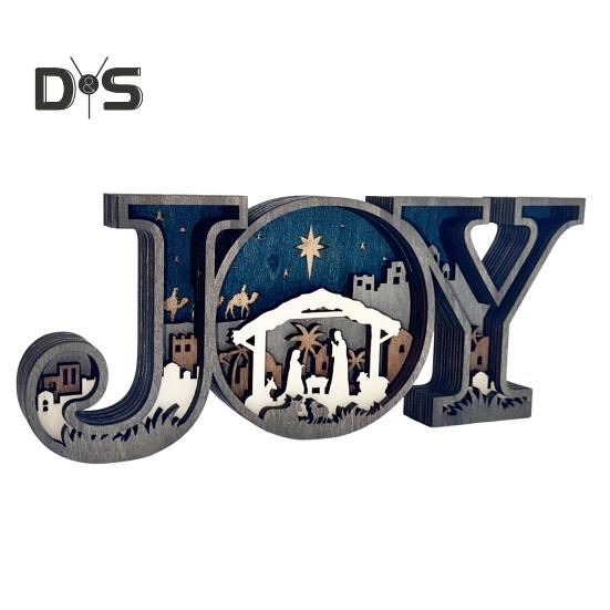 Julkrubba Ornament Trä Bokstaven JOY Bordsdekoration Rustik Religiös Bordsmantel Prydnad Gåva till Familj och Vänner