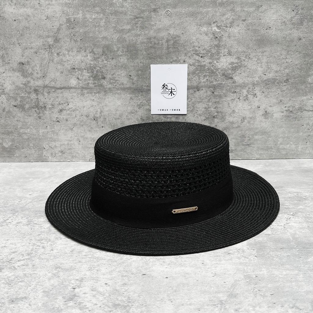 25 Straw Hollow Flat Top Straw Hat Men'S And Women'S Summer Seaside Vacation Beach Sun Hat Elegant Temperament Top Hat