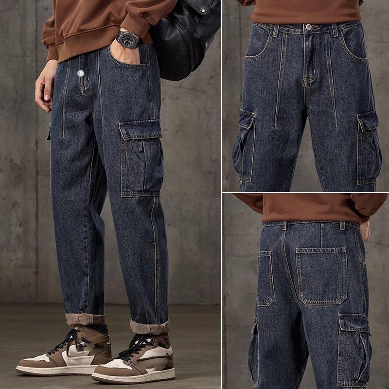 Spring And Autumn Winter New Men'S Plush/Regular Jeans Slimming Straight Stretch Business Versatile Long Pants