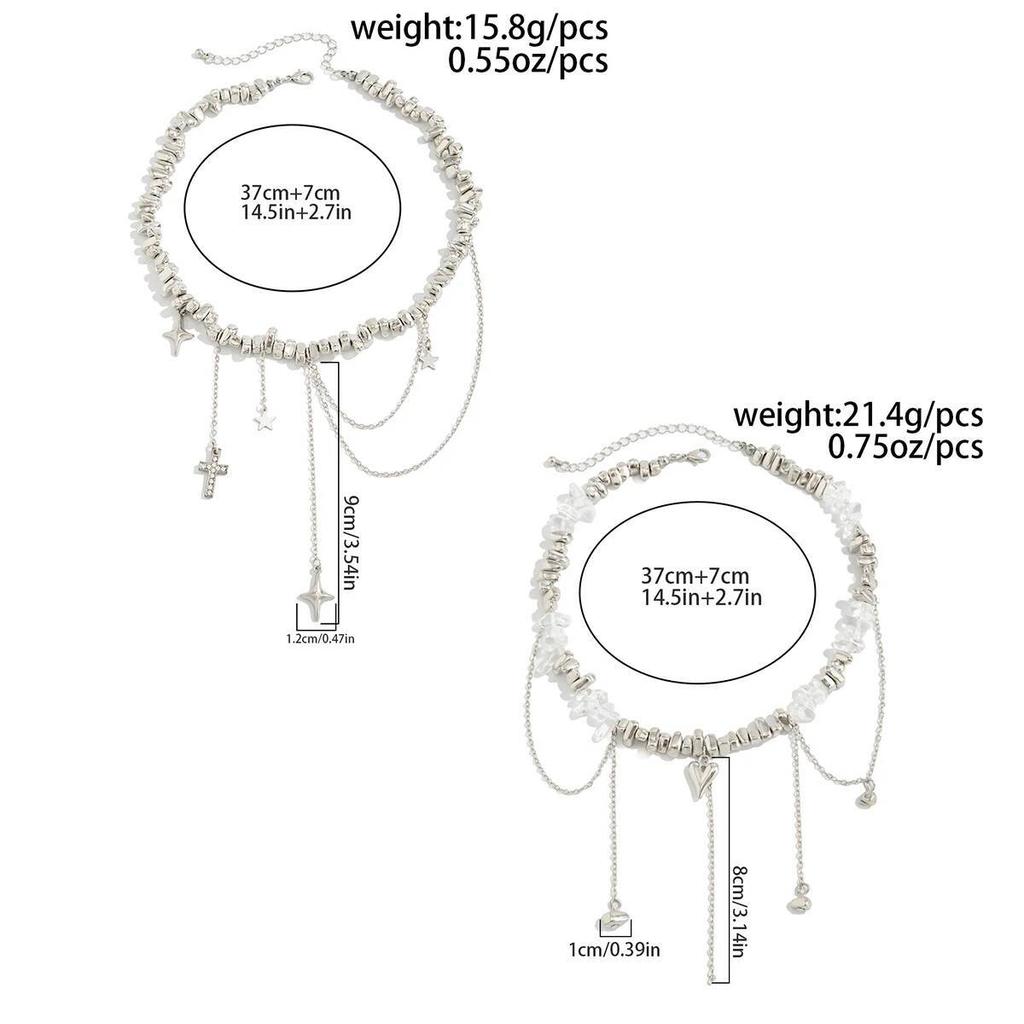 Salircon Exquisite Love Heart Tassel Pendant for Women Trendy Irregular Metal Beaded Clavicle Chain Wedding Bride Jewelry Gift