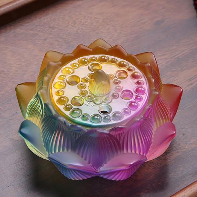 

Glass Lotus Incense Burner Stove Ornament Frankincense Burner Inscent Decor Home Indoor Creative Aromatherapy Stove