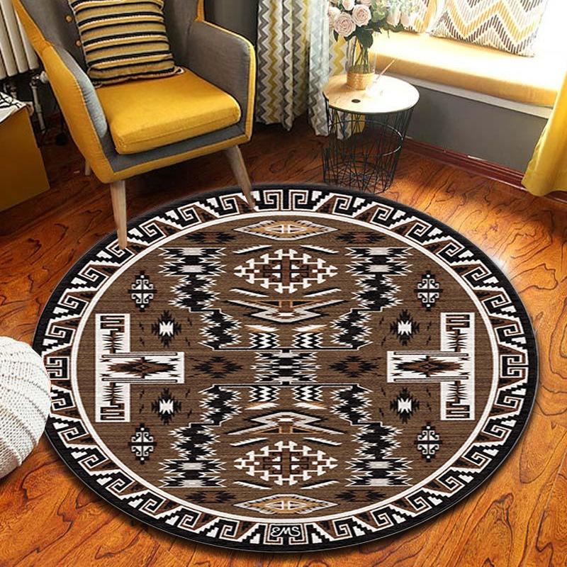 American Ethnic Circular Carpet Retro Anti Slip Rug Farmhouse Living Room Bedroom Winter Warm Home Decoration Mat