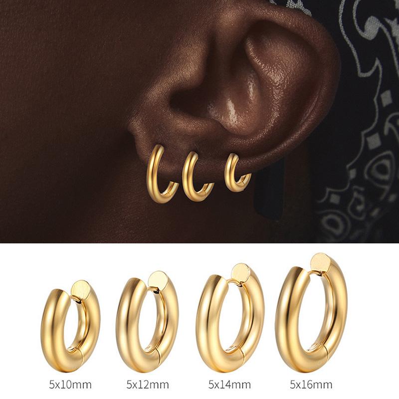 Orecchino a Cerchio in Acciaio Inossidabile per Uomo Donna Semplice Hip Hop Rock Colore Oro Piercing Punk Chic Gioielli Coreani Orecchini Chunky