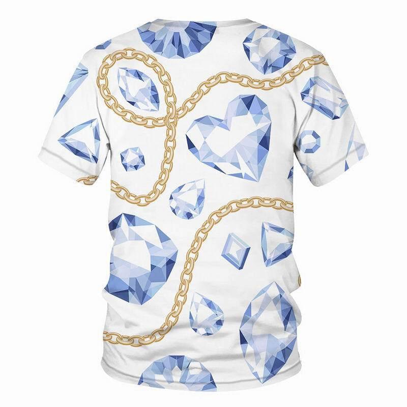 Crystal Necklace Pattern T-shirt Leopard Jewelry 3D Printing T Shirt Round Neck Short Sleeves Summer For Men Street Fashion Tee