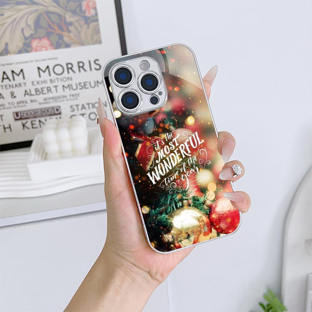 

Чехлы для телефонов Ae115 Merry Christmas Happy New Year из гальванизированного стекла для Samsung S24 S25 Ultra iPhone 16 Xiaomi Redmi, полная защита объектива, задняя крышка Vivo V30 5G