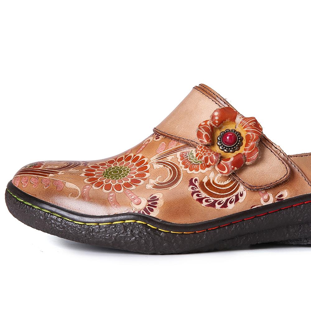 women retro leather painted embossed floral soft footbed orthopedic shoes